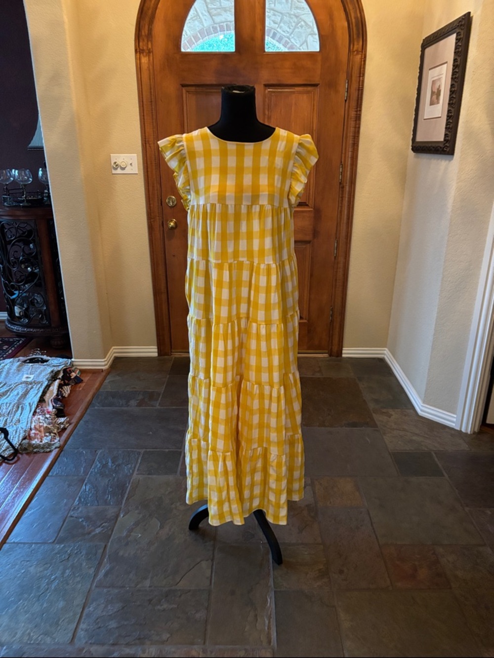 English Factory Yellow White Gingham Maxi Dress